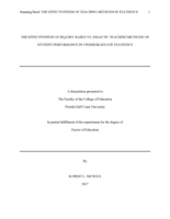 THE EFFECTIVENESS OF INQUIRY-BASED VS. DIDACTIC TEACHING METHODS ON STUDENT PERFORMANCE IN UNDERGRADUATE STATISTICS