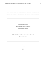 Supporting Alternative Certification Teachers’ Professional Development Needs in Florida:  Knowledge of K-12 School Leaders