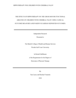 The Effects of Hippotherapy on the Gross Motor Functional Abilities of Children with Cerebral Palsy using Clinical Outcome Measures and Parent/Guardian Reported Outcomes