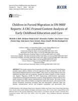 Children in Forced Migration in UN IMRF Reports: A CRC-Framed Content Analysis of Early Childhood Education and Care